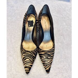 NINE WEST Nuncio Animal Tiger Zebra Hair Print Kitten Heel Pointed Toe Pumps